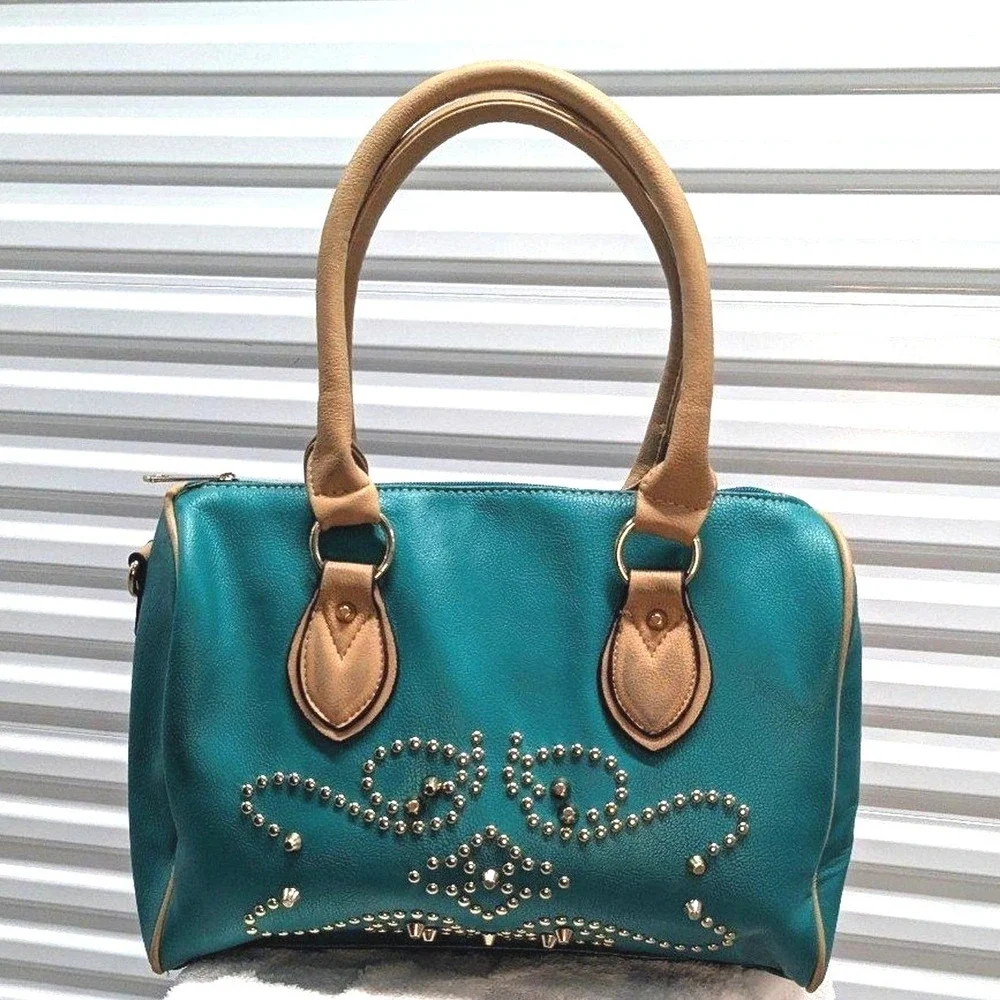 Western Boho Teal Studded‎ Satchel Purse Faux Leather Southwestern Bag Festival